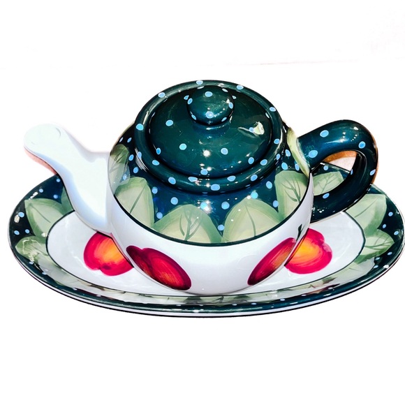 Vintage Nantucket Home Kitchenware Set: Teapot & Oval Platter in Apple Pattern - Picture 5 of 10